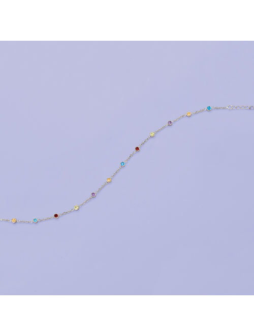 Ross-Simons 1.20 ct. t.w. Multicolored CZ Station Anklet in Sterling Silver