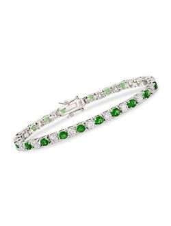 4.35 ct. t.w. Simulated Emerald and 4.35 ct. t.w. CZ Tennis Bracelet in Sterling Silver. 7.5 inches