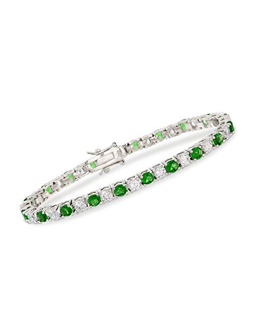 Ross-Simons 4.35 ct. t.w. Simulated Emerald and 4.35 ct. t.w. CZ Tennis Bracelet in Sterling Silver. 7.5 inches