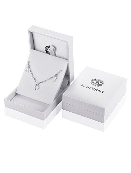 Billie Bijoux Women 925 Sterling Silver Infinity Anklet Large Bracelet Wish Bone Four Leaf Clover Heart Charm Adjustable Anklet 10.63‘’White Gold Plated Gift for Christma