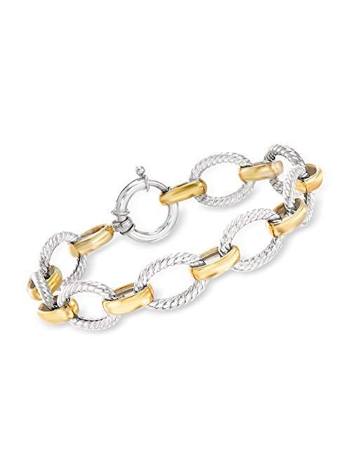 Ross-Simons Sterling Silver and 18kt Gold Over Sterling Twisted Oval-Link Bracelet