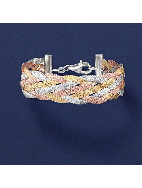 Ross-Simons Italian Tri-Colored Sterling Silver Reversible Braid Bracelet