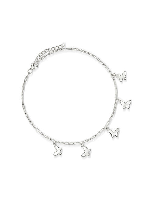 Ross-Simons Sterling Silver Paper Clip Link Butterfly Anklet