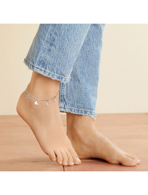 Ross-Simons Sterling Silver Paper Clip Link Butterfly Anklet