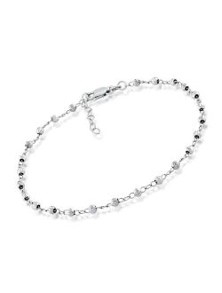 3mm Sterling Silver Diamond-Cut Bead Station Anklet