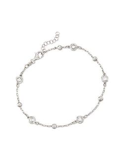Italian 1.15 ct. t.w. Bezel-Set CZ Station Anklet for Women 9 Inch in Sterling Silver or 18kt Gold Over Silver