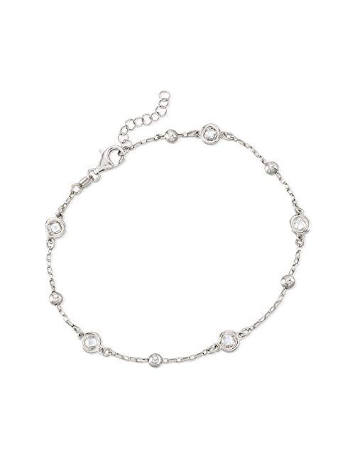 Ross-Simons Italian 1.15 ct. t.w. Bezel-Set CZ Station Anklet for Women 9 Inch in Sterling Silver or 18kt Gold Over Silver