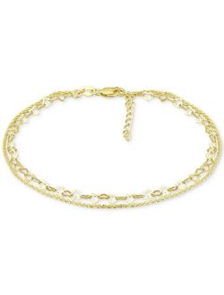 Double Row Heart Ankle Bracelet in 18k Gold-Plated Sterling Silver & Sterling Silver, Created for Macy's