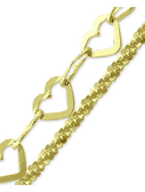 Double Row Heart Ankle Bracelet in 18k Gold-Plated Sterling Silver & Sterling Silver, Created for Macy's