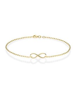925 Sterling Silver Diamond-Cut Infinity Beaded Ball Chain Anklet Ankle Bracelet for Women Teen Girls, Choice White or Yellow 9, 10 Inch Made in Italy