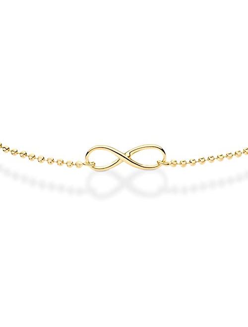 Miabella 925 Sterling Silver Diamond-Cut Infinity Beaded Ball Chain Anklet Ankle Bracelet for Women Teen Girls, Choice White or Yellow 9, 10 Inch Made in Italy