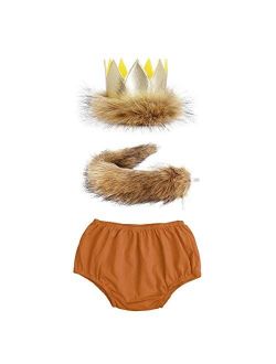 Baby Boys 1st/2nd Birthday Cake Smash Outfits Lion Wild One Crown Party Costume Shorts Bowtie Suspenders Tail