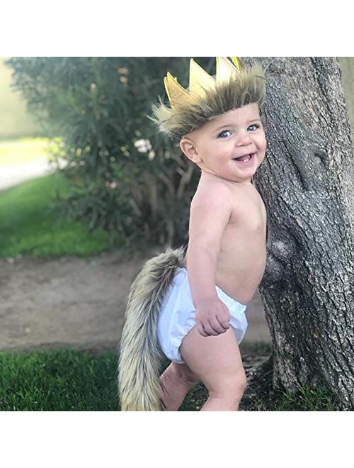 IBTOM CASTLE Baby Boys 1st/2nd Birthday Cake Smash Outfits Lion Wild One Crown Party Costume Shorts Bowtie Suspenders Tail