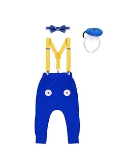 Baby Boys First Birthday Fancy Costume Cake Smash Outfits Suspenders Bloomers Bowtie Mouse Ear Photography Props 4PCS Set