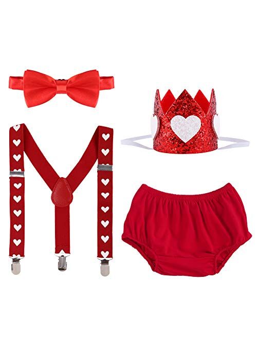 IBTOM CASTLE Baby Boy 1st Birthday Cake Smash Outfits Party Suspenders Diaper Nappy Cover Bow Tie Mouse Headband 4pcs Clothes Set