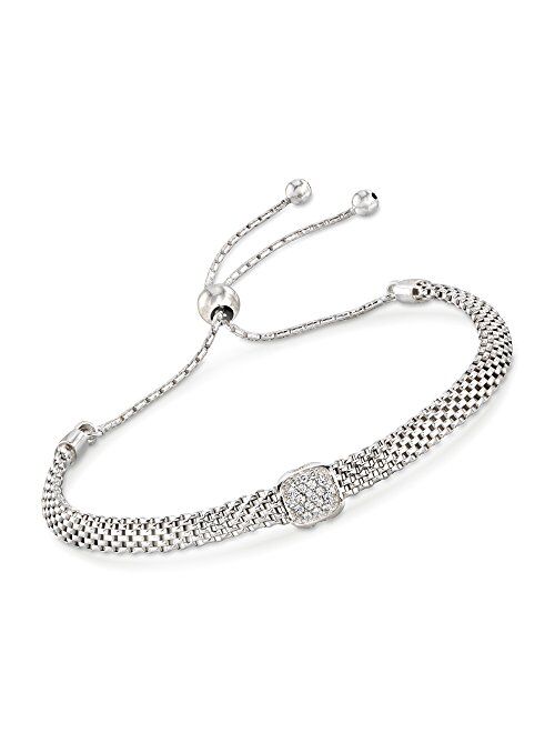 Ross-Simons Italian Sterling Silver Mesh Bolo Bracelet With CZ Station
