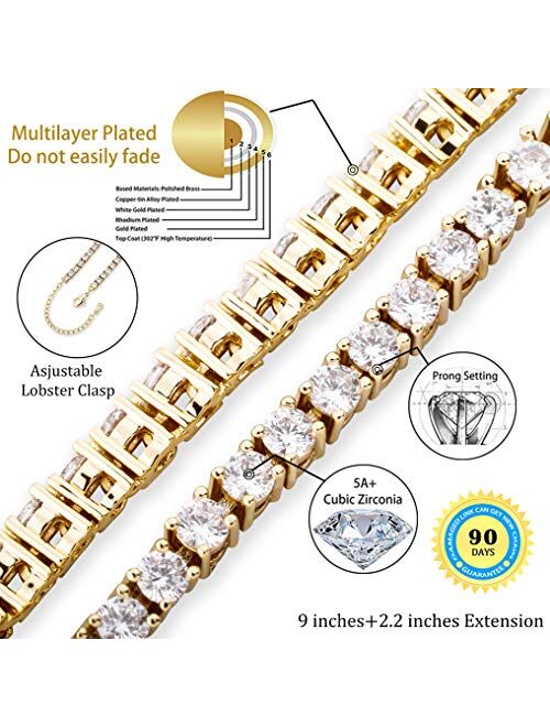 TOPGRILLZ 3-6mm Tennis Chain Anklet with Extension Bracelet for Women, 14K Gold Plated CZ Diamond Fashion Foot Jewelry Gifts