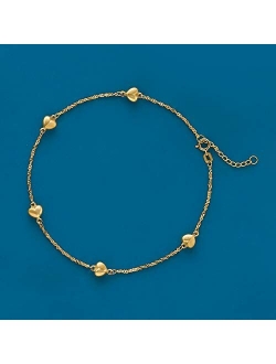 14kt Yellow Gold Heart Station Anklet. 9 inches