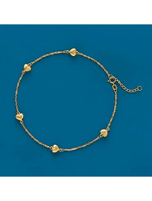 Ross-Simons 14kt Yellow Gold Heart Station Anklet. 9 inches
