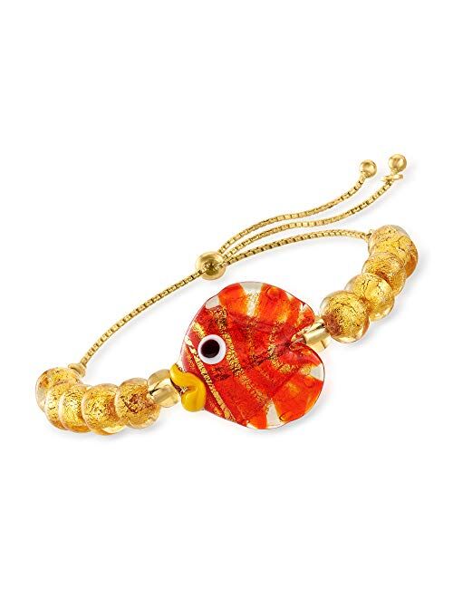 Ross-Simons Italian Multicolored Murano Glass Fish Bolo Bracelet in 18kt Gold Over Sterling