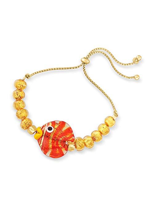 Ross-Simons Italian Multicolored Murano Glass Fish Bolo Bracelet in 18kt Gold Over Sterling