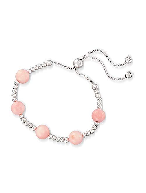 Ross-Simons Pink Coral Bead Bolo Bracelet in Sterling Silver