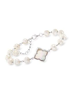 Mother-Of-Pearl and 6-6.5mm Cultured Pearl Bracelet in Sterling Silver. 7 inches