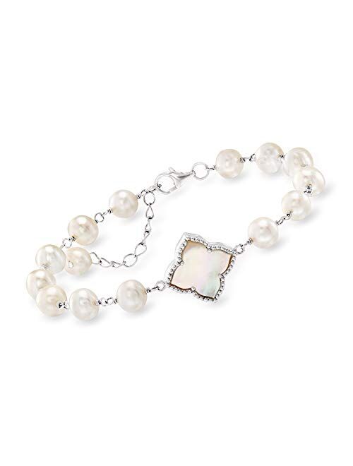 Ross-Simons Mother-Of-Pearl and 6-6.5mm Cultured Pearl Bracelet in Sterling Silver. 7 inches