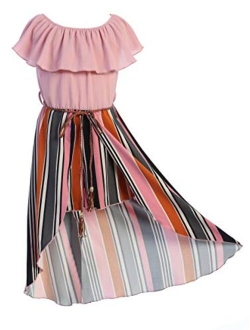 Girls Off Shoulder High Low Maxi Split Skirt Romper Casual Dress Summer Birthday Jumpsuits USA 4-14