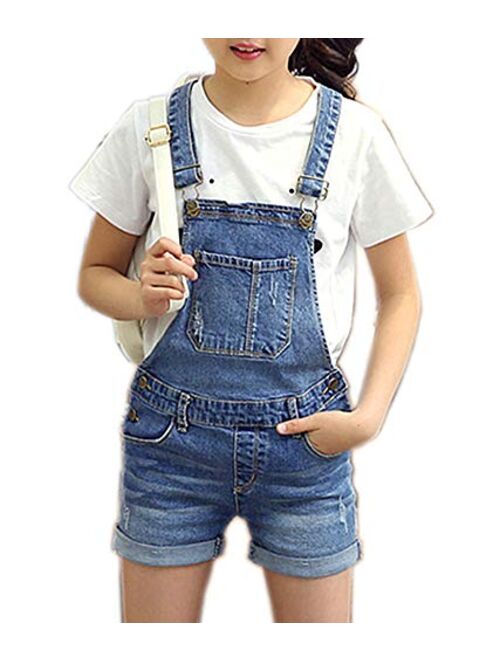 Girls Little Big Kids Distressed BF Jeans Cotton Denim Bib Overalls Summer Shortalls 1P