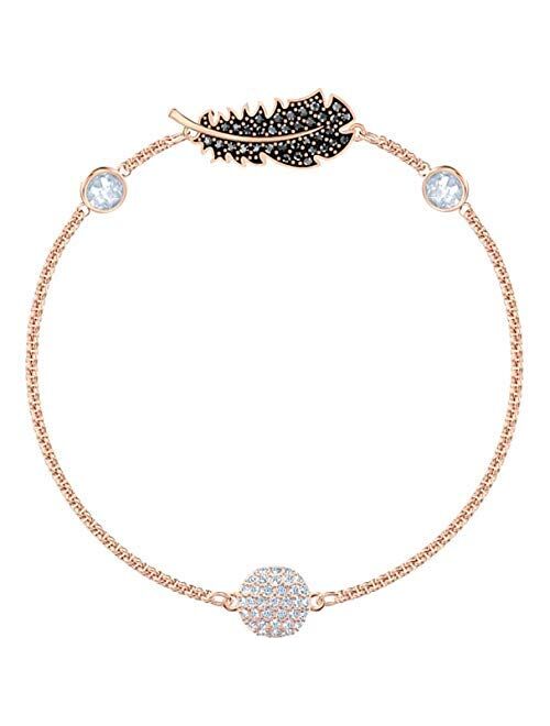SWAROVSKI Crystal Authentic Remix Feather Strand Bracelet, Rose Gold Tone Plated, Black - Women's Vintage Fashion Accessory and Stone Studded Everyday Jewelry - Ideal Ann