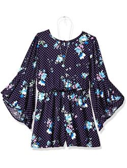 Girls' 3/4 Bell Sleeve Romper with Necklace
