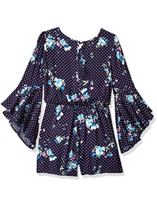 Amy Byer Girls' 3/4 Bell Sleeve Romper with Necklace