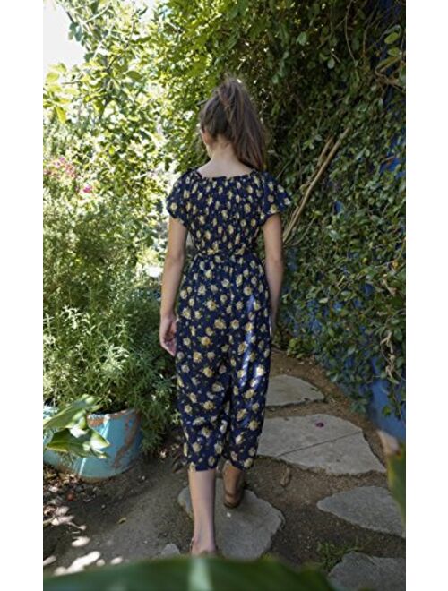 Smukke, Big Girls Floral Printed Smocking and Ruffle Detailed Jumpsuits with Pockets (Many Options), 7-16