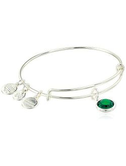 Replenishment 19 Women's Swarovski Code Charm Bangle May, Emerald Color, Shiny Silver, Expandable
