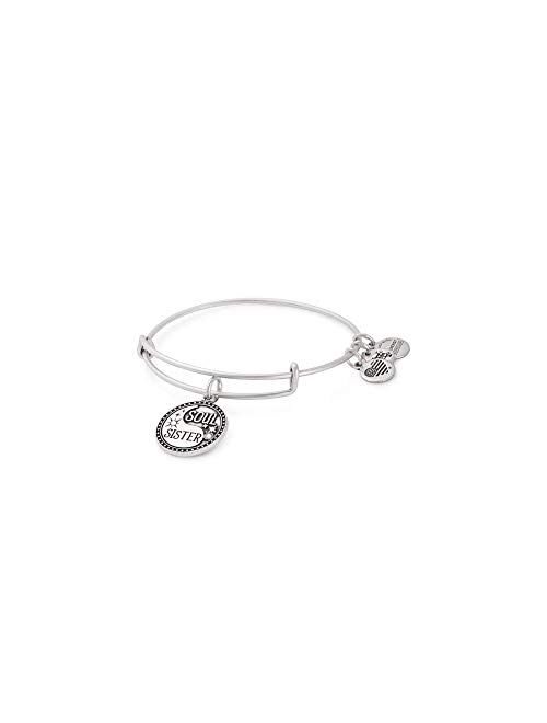 Alex and Ani Soul Sister Expandable Bangle Bracelet for Women, Friendship Inscription Charm, 2 to 3.5 in
