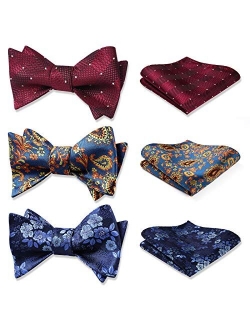 Bow Ties for Men 3pcs Mixed Self-Tie Bow tie and Pocket Square Set Classic Formal Tuxedo Wedding & Party Bowtie