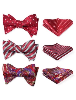 Bow Ties for Men 3pcs Mixed Self-Tie Bow tie and Pocket Square Set Classic Formal Tuxedo Wedding & Party Bowtie