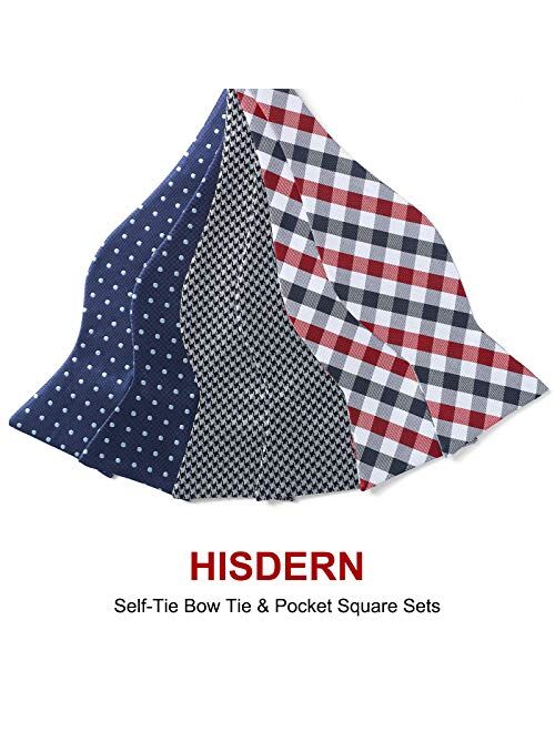 HISDERN Bow Ties for Men 3pcs Mixed Self-Tie Bow tie and Pocket Square Set Classic Formal Tuxedo Wedding & Party Bowtie
