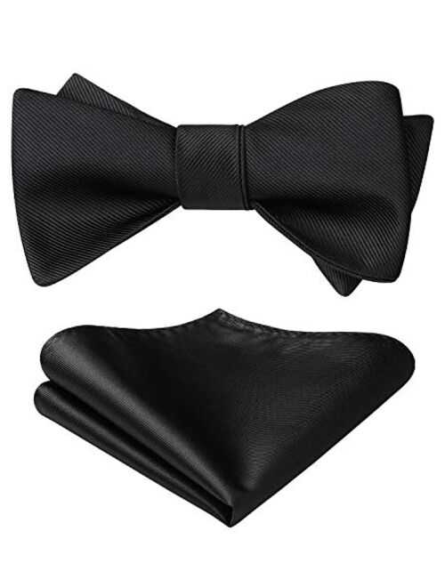 HISDERN Bowties Men Bow Ties for Men Self-Tie Bow Tie and Pocket Squares Solid Color Bowtie Formal Tuxedo Handkerchief Set