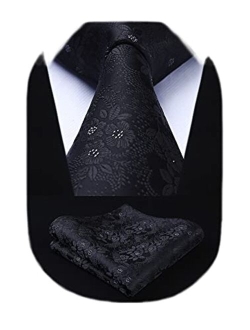 Paisley Ties for Men Classic Extra Long Floral Tie and Pocket Square Formal Silk Necktie Handkerchief Set Wedding
