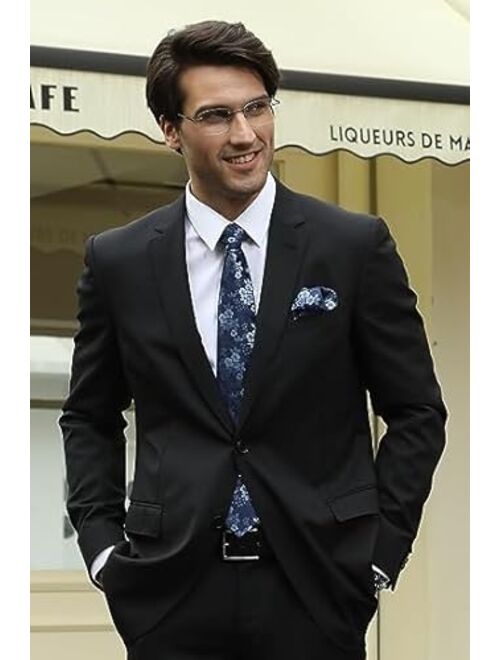 HISDERN Paisley Ties for Men Classic Extra Long Floral Tie and Pocket Square Formal Silk Necktie Handkerchief Set Wedding