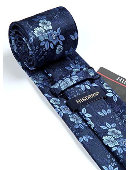 HISDERN Paisley Ties for Men Classic Extra Long Floral Tie and Pocket Square Formal Silk Necktie Handkerchief Set Wedding