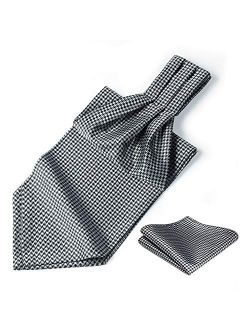 Men's Ascot Houndstooth Dot Jacquard Woven Gift Cravat Tie and Pocket Square Set