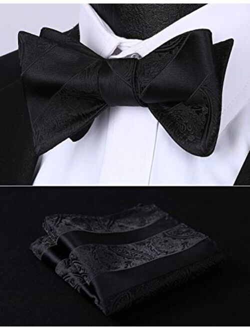 HISDERN Men's Floral Paisley Self Bow Ties Classic Formal Tuxedo Satin Woven Silk Bowtie for Wedding Party Prom with Gift Box