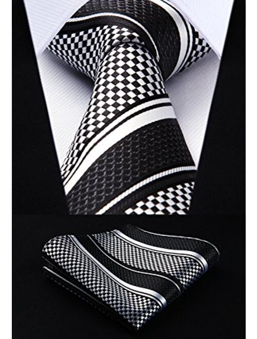 HISDERN Men's Tie Checkered Ties for Men Plaid Strip Neck Tie and Handkerchiefs Silk Classic Necktie & Pocket Square Set