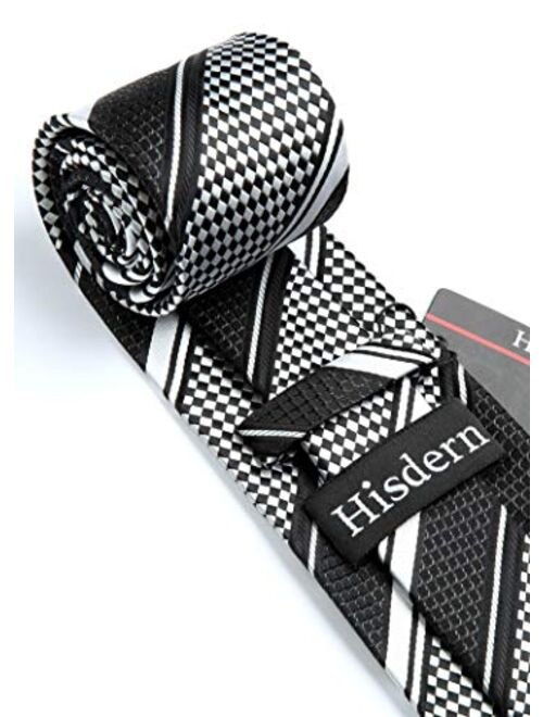 HISDERN Men's Tie Checkered Ties for Men Plaid Strip Neck Tie and Handkerchiefs Silk Classic Necktie & Pocket Square Set