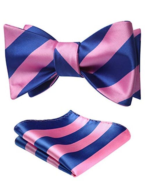 HISDERN Bow Ties for Men Striped Bow Tie Men's Self Tie Bowtie Handkerchief Formal Tuxedo Wedding Bowties and Pocket Square