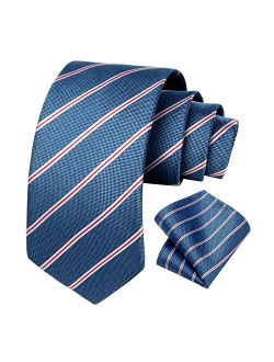 Plaid Striped Tie for Men, Men's Classic Tie Necktie Handkerchief, Woven Jacquard Neck Ties with Pocket Square