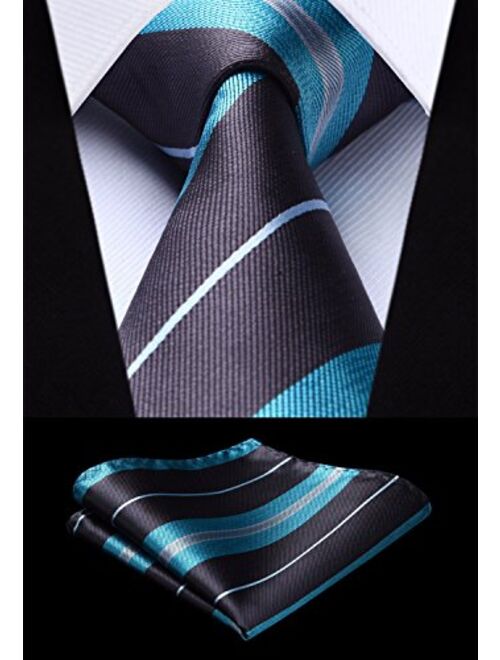 HISDERN Plaid Striped Tie for Men, Men's Classic Tie Necktie Handkerchief, Woven Jacquard Neck Ties with Pocket Square